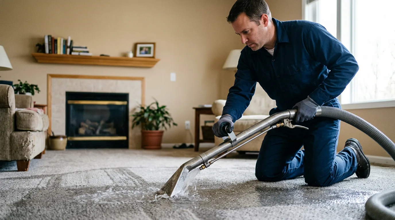 Water damage restoration technician working near Dubuque, IA